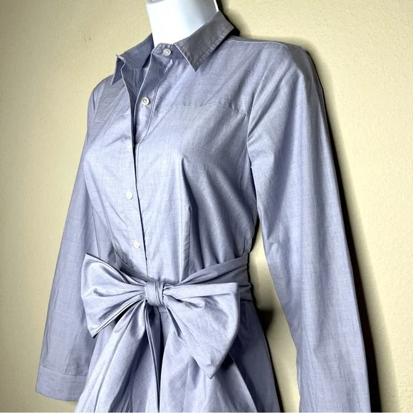 J CREW Blue Tie-Waist Shirtdress in End-On-End Cotton - J5419 - Sz 0 - Picture 10 of 13